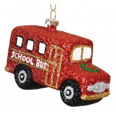 Χριστουγεννιάτικο Λεωφορείο Κόκκινο με Χρυσόσκονη (10cm)